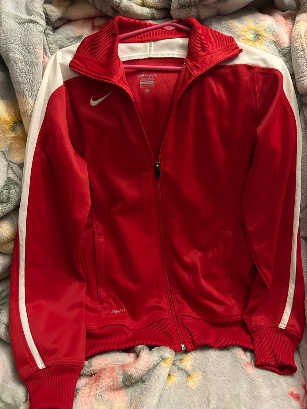 Nike Red and White Dri-FIT Women’s Bomber Track Jacket